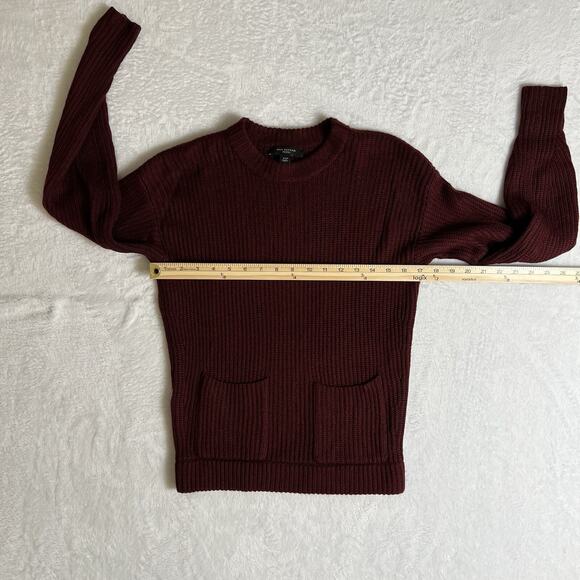 Women’s Ribbed Merino Wool Sweater Size XS P Pockets Burgundy Minimalist Luxury - Picture 6 of 8